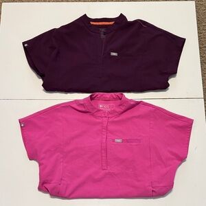 Figs scrub Button Down Shirts in Deep Purple and Bright Pink size M
